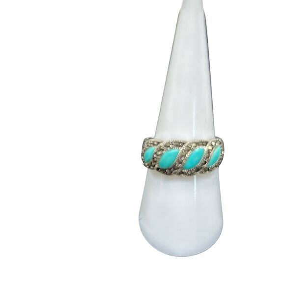 Jewelry - 925 Sterling Silver Women's Turquoise Stone with Pave Accents Size 71/2